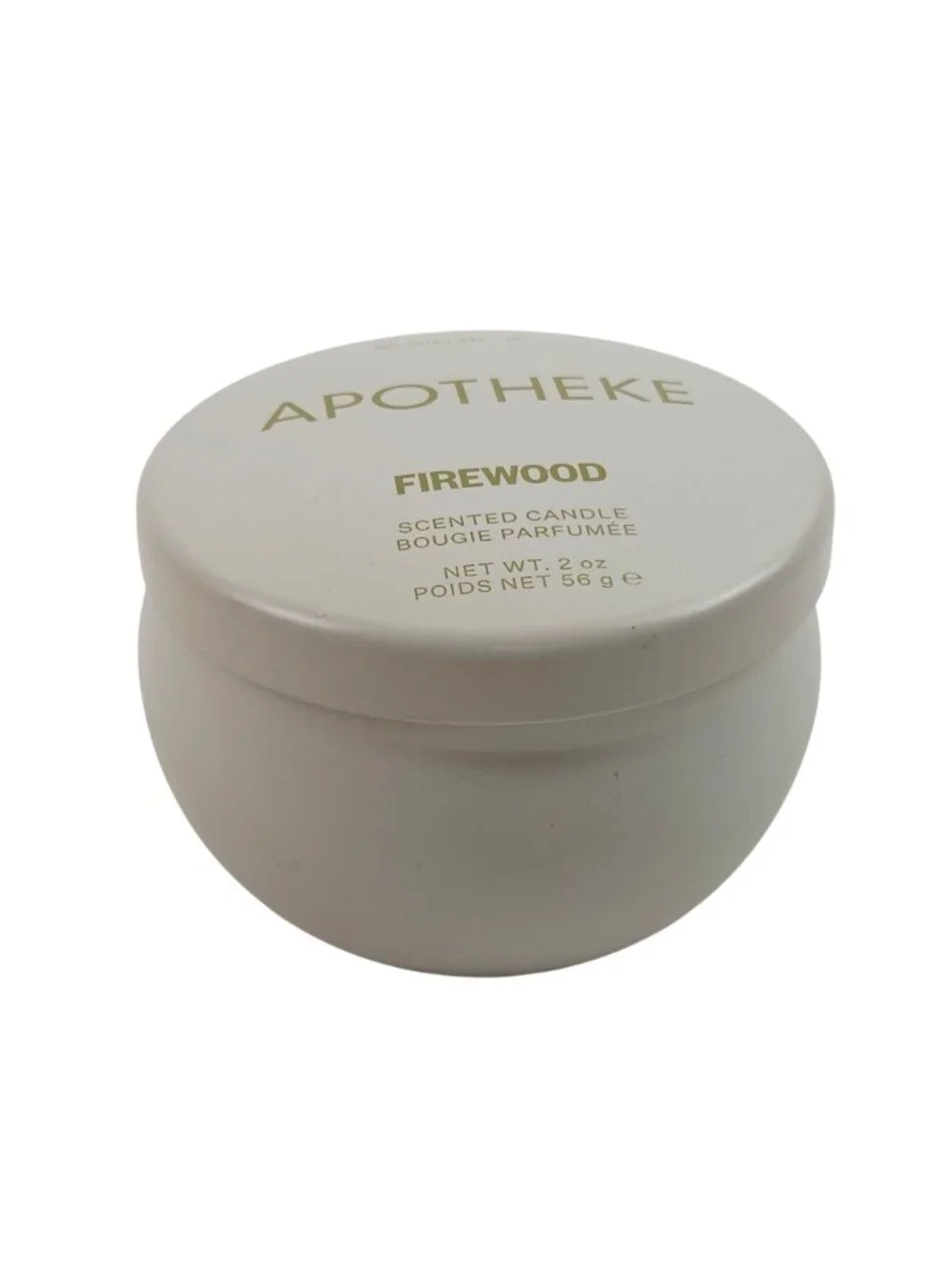 Apotheke Mini Tin Candle Firewood Scent 2oz White Tin 15 Hour Burn Time